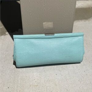 Banana Republic leather clutch purse. Snap closure. Tiffany blue/green color.